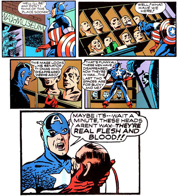 'I'll just take this Betty Grable head back as a souvenir for young Bucky...' Captain America's Weird Tales